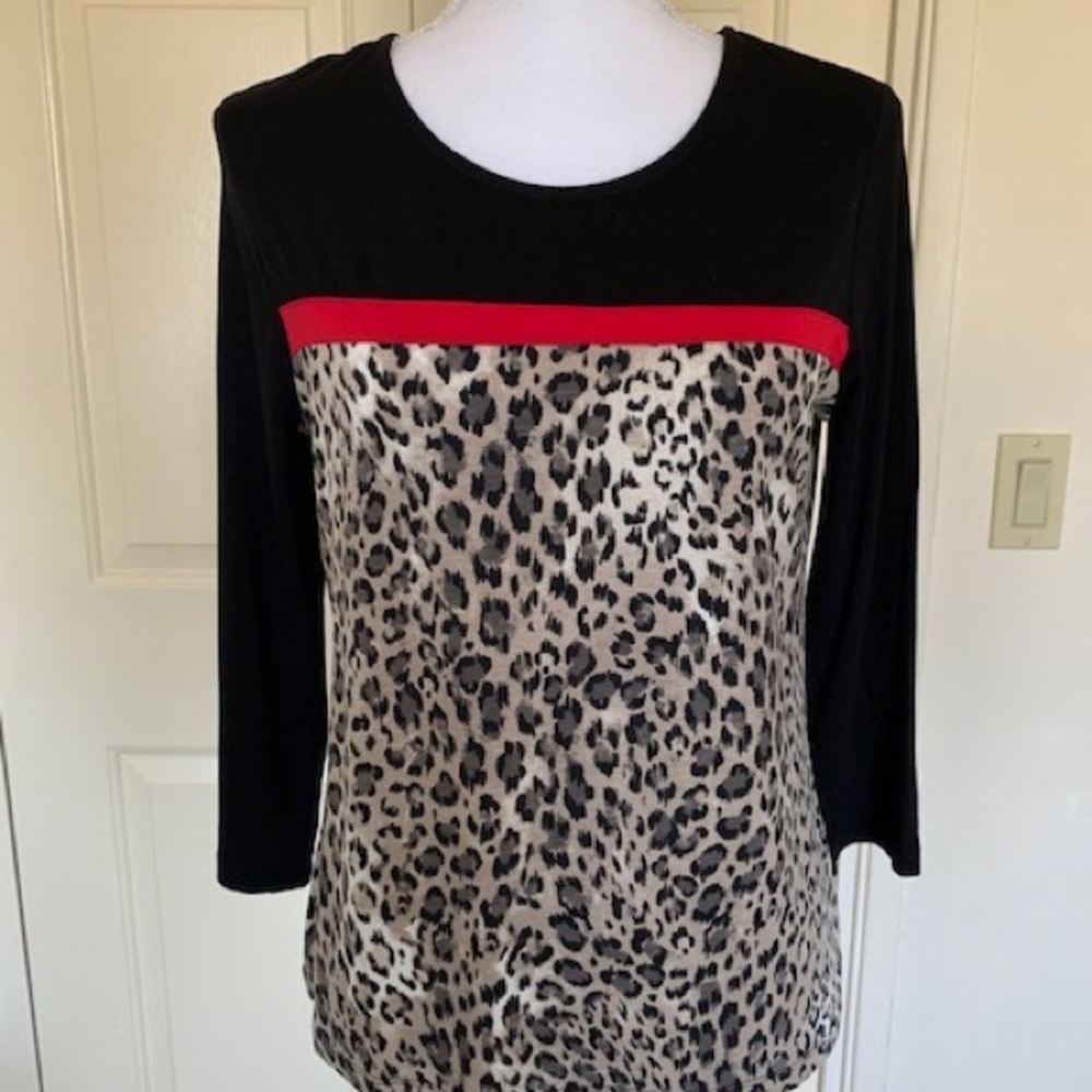 Chico’s Leopard Top With Red Stripe